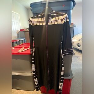 Black Dress with White and Purple Plaid Trim - Women's Zip-Front Dress mp14